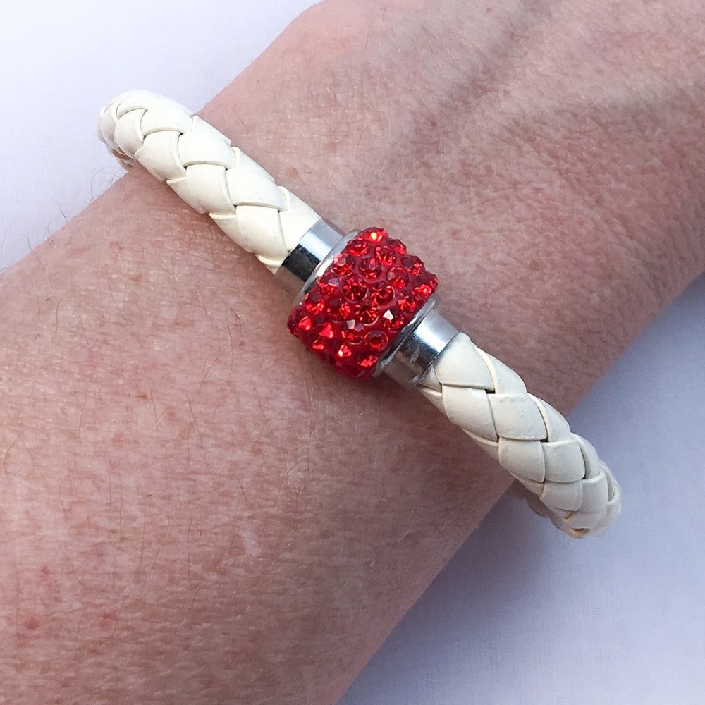 SOLD Leather Bracelet w Rhinestone Clasp - Picture 1 of 6